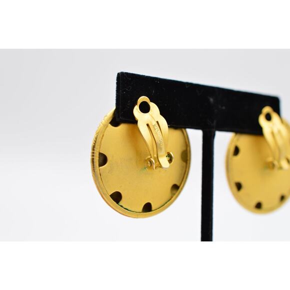 Givenchy Vintage Logo Clip On Earrings Brushed Gold 4G Chunky Pearl Signed BinAE - Picture 7 of 9